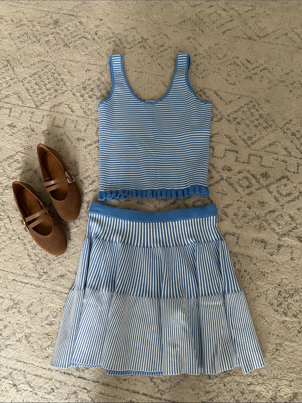 Matching Set Blue & White Striped Knit